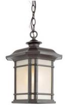  5826 BK - San Miguel Collection, Craftsman Style, Outdoor Hanging Pendant Lantern with Tea Stain Glass Windows